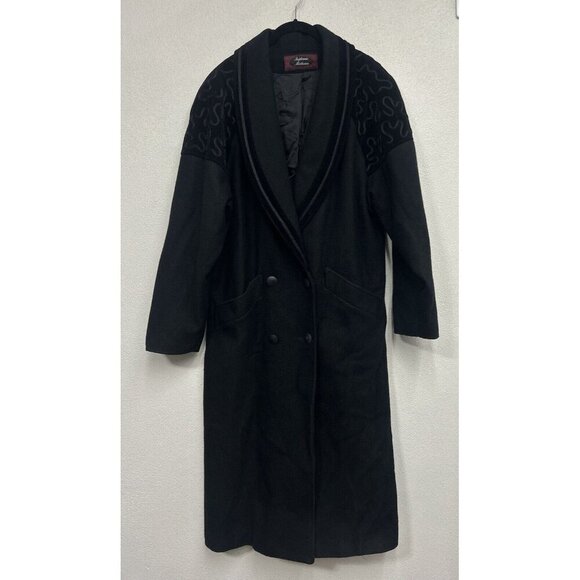Vintage Stephanie Mathews Wool Trench Coat 10 Black Dark Academia USA Made - Picture 2 of 12